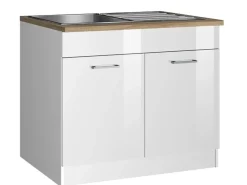 Outlet Held Möbel Küchen-Spülenunterschrank Mailand 100 cm Hochglanz / Weiß