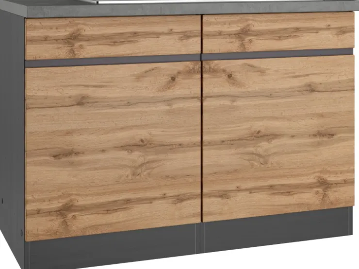 Held Möbel Küchenschränke<Küchen-Spülenunterschrank Turin 120 cm mit 2 Türen Wotaneiche/Graphit Wotaneiche-Graphit