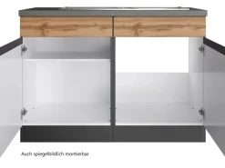 Held Möbel Küchenschränke<Küchen-Spülenunterschrank Turin 120 cm mit 2 Türen Wotaneiche/Graphit Wotaneiche-Graphit