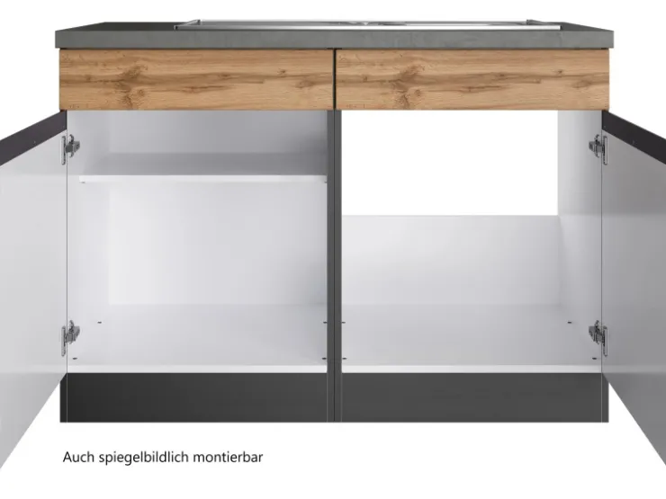 Held Möbel Küchenschränke<Küchen-Spülenunterschrank Turin 120 cm mit 2 Türen Wotaneiche/Graphit Wotaneiche-Graphit
