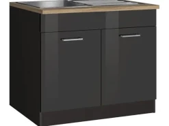 Discount Küchen-Spülenunterschrank Mailand 100 cm Hochglanz / Küchenschränke