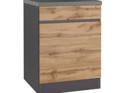 Held Möbel Einbauküchen<Küchenunterschrank Turin 60 cm 1 Tür 1 Schublade Wotaneiche/Graphit Wotaneiche-Graphit