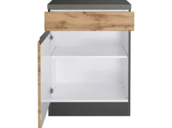 Held Möbel Einbauküchen<Küchenunterschrank Turin 60 cm 1 Tür 1 Schublade Wotaneiche/Graphit Wotaneiche-Graphit