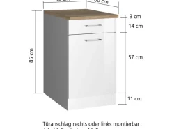 Best Held Möbel Küchenunterschrank Mailand 50 cm Tür/Schubk. Hochgl. / Graphit