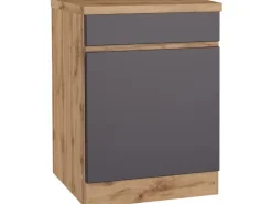 Online Held Möbel Küchenunterschrank Turin 60 cm 1 Tür 1 Schublade Graphit/Wotaneiche Graphit-Wotaneiche