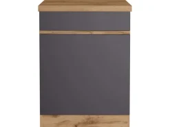 Online Held Möbel Küchenunterschrank Turin 60 cm 1 Tür 1 Schublade Graphit/Wotaneiche Graphit-Wotaneiche