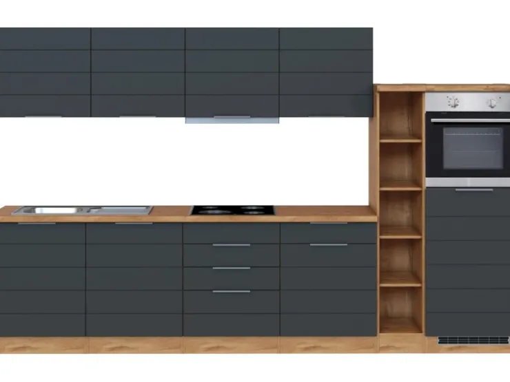 Outlet Held Möbel Küchenzeile 330 cm Matt Grau-Wotaneiche