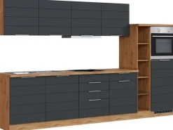 Outlet Held Möbel Küchenzeile 330 cm Matt Grau-Wotaneiche