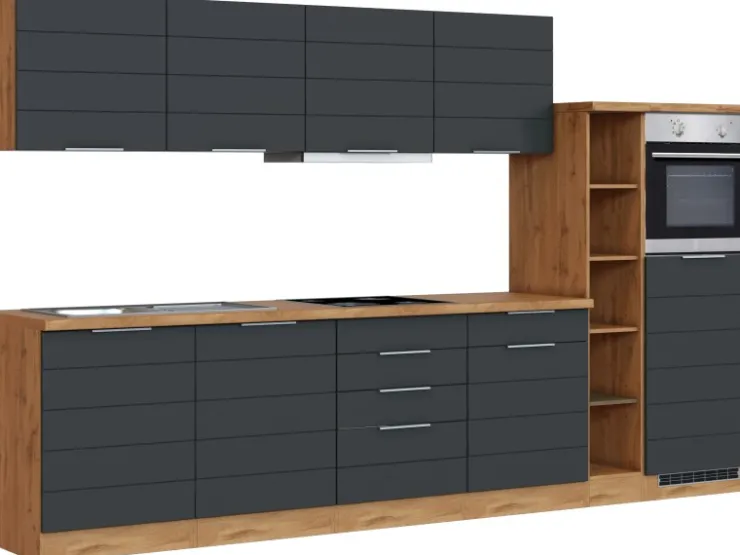 Outlet Held Möbel Küchenzeile 330 cm Matt Grau-Wotaneiche