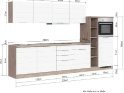Outlet Held Möbel Küchenzeile 330 cm Matt Grau-Wotaneiche