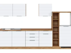 Outlet Küchenzeile 330 cm Matt Weiß-Wotaneiche ohne E-Geräte Kochfelder