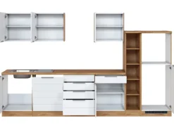 Outlet Küchenzeile 330 cm Matt Weiß-Wotaneiche ohne E-Geräte Kochfelder