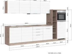 Outlet Küchenzeile 330 cm Matt Weiß-Wotaneiche ohne E-Geräte Kochfelder