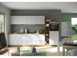 Sale Held Möbel Küchenzeile 330 cm Matt Weiß-Wotaneiche ohne E-Geräte