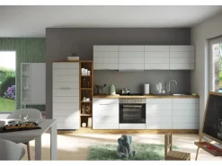 Outlet Küchenzeile 330 cm Matt Weiß-Wotaneiche Einbauküchen|Kühlschränke