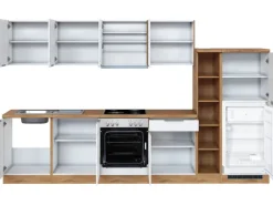 Outlet Küchenzeile 330 cm Matt Weiß-Wotaneiche Einbauküchen|Kühlschränke
