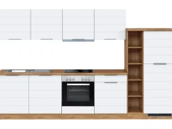 Outlet Küchenzeile 330 cm Matt Weiß-Wotaneiche Einbauküchen|Kühlschränke