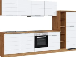 Outlet Küchenzeile 330 cm Matt Weiß-Wotaneiche Einbauküchen|Kühlschränke
