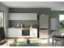 Sale Küchenzeile 240 cm Matt Weiß-Wotaneiche ohne E-Geräte Einbauküchen