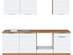Sale Küchenzeile 240 cm Matt Weiß-Wotaneiche ohne E-Geräte Einbauküchen