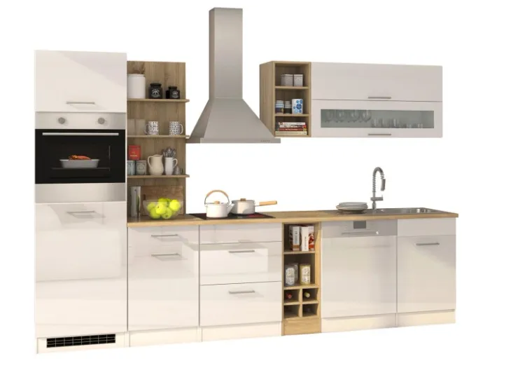Outlet Küchenzeile Mailand 310 cm -Grau Matt mit E-Geräten Kochfelder