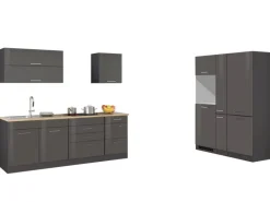 Outlet Küchenzeile Mailand 380 cm -Grau Matt ohne E-Geräte Kochfelder|Kühlschränke
