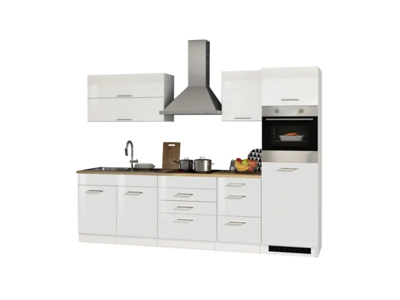 Sale Küchenzeile Mailand 290 cm -Weiß Matt mit E-Geräten Kochfelder|Einbauküchen
