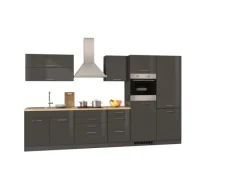 New Küchenzeile Mailand 350 cm -Grau Matt mit E-Geräten Winkelküchen|Einbauküchen
