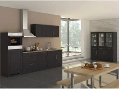 Outlet Küchenzeile Rom 290 cm Landhaus Grau Matt mit E-Geräten Landhausküchen|Kühlschränke
