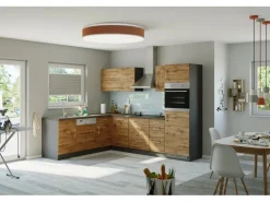 Best Held Möbel Küchenzeile Sorrento 210/270 cm Wotaneiche-Grafit Winkel