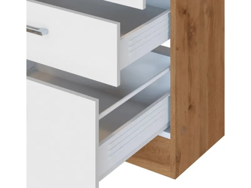 Outlet Küchenzeile Sorrento 270 cm Weiß-Wotaneiche Kochfelder|Kühlschränke