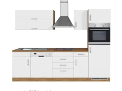 Outlet Küchenzeile Sorrento 270 cm Weiß-Wotaneiche Kochfelder|Kühlschränke