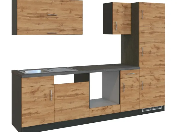 Sale Held Möbel Küchenzeile Sorrento 270 cm Wotaneiche-Grafit ohne E-Geräte