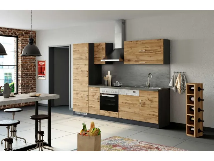 Sale Held Möbel Küchenzeile Sorrento 270 cm Wotaneiche-Grafit ohne E-Geräte