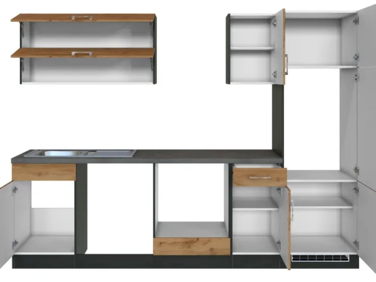Sale Held Möbel Küchenzeile Sorrento 270 cm Wotaneiche-Grafit ohne E-Geräte