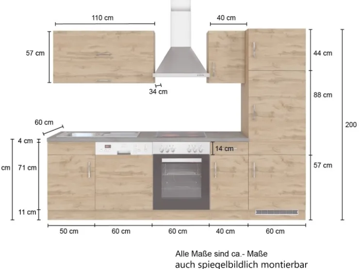 Sale Held Möbel Küchenzeile Sorrento 270 cm Wotaneiche-Grafit ohne E-Geräte