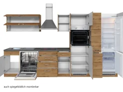 Outlet Küchenzeile Sorrento 360 cm Wotaneiche-Grafit Gefrierschränke|Kochfelder