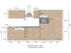 Outlet Küchenzeile Sorrento 360 cm Wotaneiche-Grafit Gefrierschränke|Kochfelder