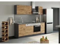 Best Held Möbel Küchenzeile Sorrento 210 cm Wotaneiche-Grafit