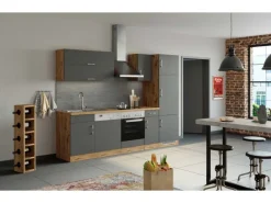 Sale Küchenzeile Sorrento 270 cm Anthrazit-Wotaneiche Herde