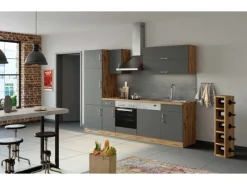 Sale Küchenzeile Sorrento 270 cm Anthrazit-Wotaneiche Herde