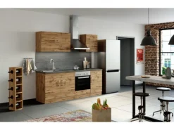 Discount Held Möbel Küchenzeile Sorrento 210 cm Wotaneiche-Wotaneiche