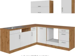 Hot Held Möbel Küchenzeile Sorrento 210 cm Weiß-Wotaneiche ohne E-Geräte Winkel