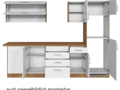 Online Held Möbel Küchenzeile Sorrento 210/ 270 cm Weiß-Wotaneiche o. E-Geräte Winkel