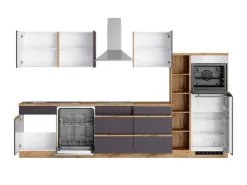 Best Held Möbel Küchenzeile Turin 330 cm mit E-Geräten Graphit-Wotaneiche