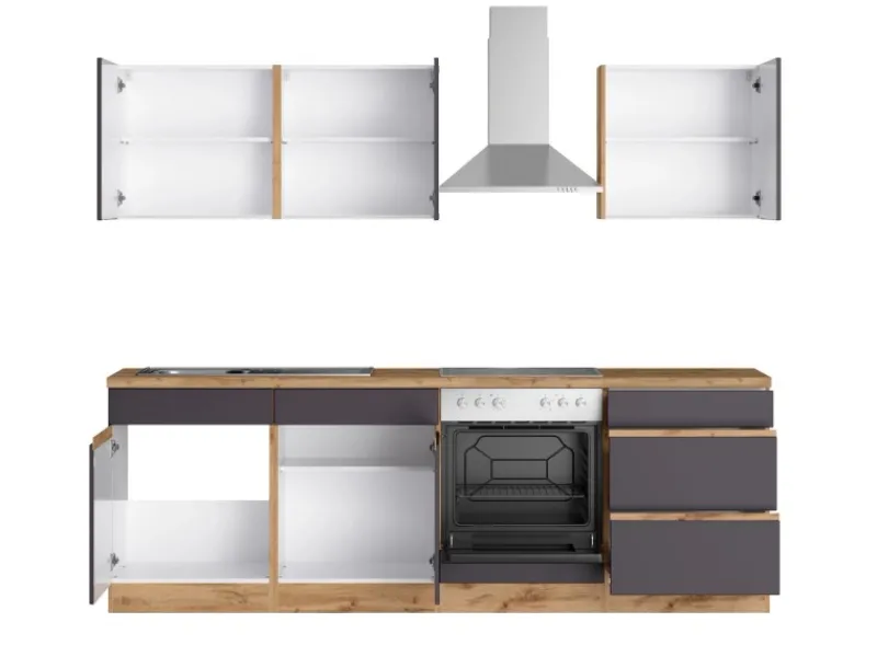 Clearance Küchenzeile Turin 240 cm mit E-Geräten Kochfelder