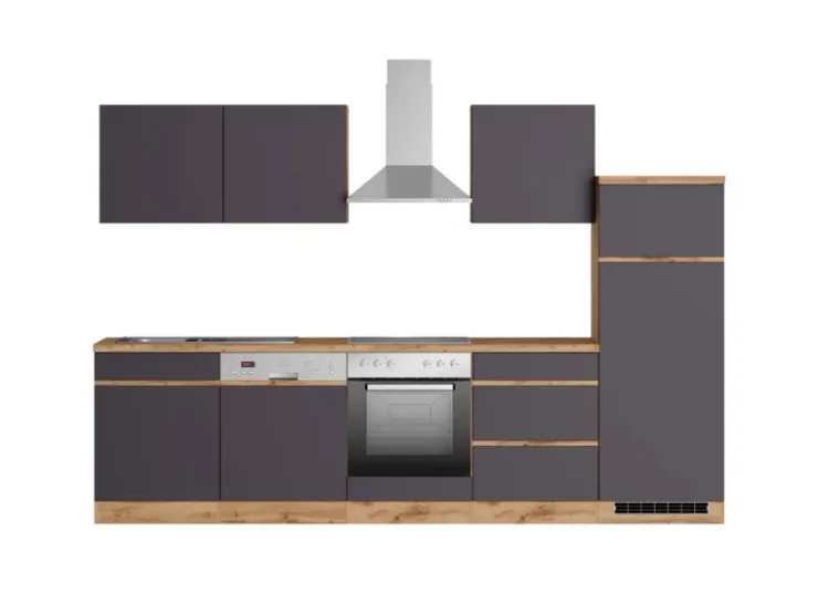 Discount Held Möbel Küchenzeile Turin 300 cm mit E-Geräten Graphit-Wotaneiche