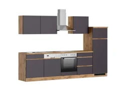 Discount Held Möbel Küchenzeile Turin 300 cm mit E-Geräten Graphit-Wotaneiche