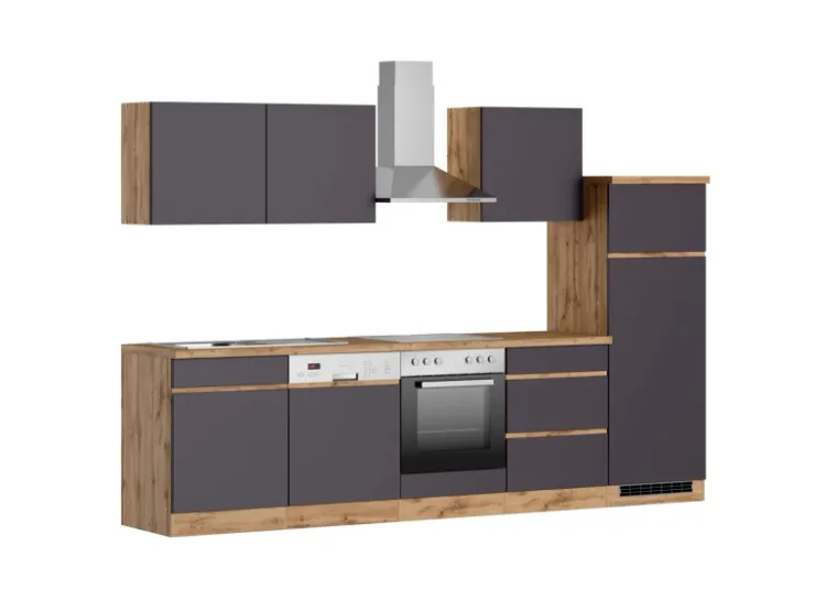 Discount Held Möbel Küchenzeile Turin 300 cm mit E-Geräten Graphit-Wotaneiche