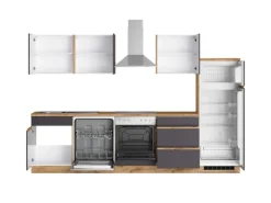 Discount Held Möbel Küchenzeile Turin 300 cm mit E-Geräten Graphit-Wotaneiche